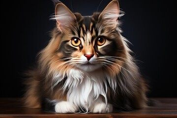 Siberian breed of cat, maine coon, on white background