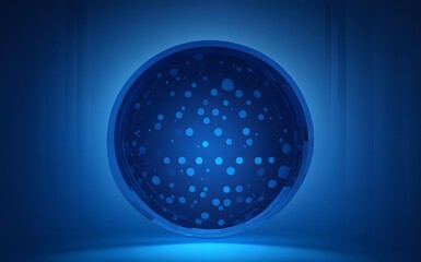 3d render, abstract minimalist blue geometric background. Bright light. Round shape glowing in the dark