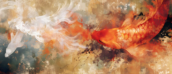 Obraz na płótnie Canvas Goldfish Painting in Pond