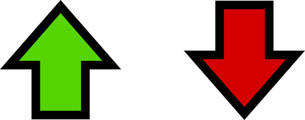 Green Up and Red Down Arrow Stock Market Inflation Interest Rate or Price Icon Set. Vector Image.