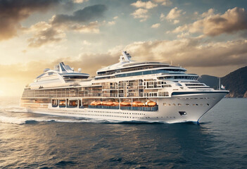 Obraz premium a very luxurious cruise ship is sailing on the sea