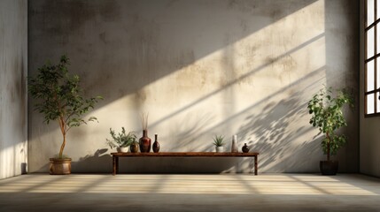 Empty room with concrete wall and sunlight