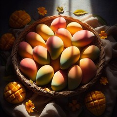 A basket of mangoes in the jungle