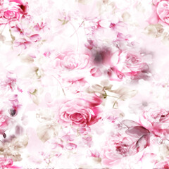  digital watercolor rose flower seamless pattern on background