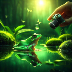 A frog sitting on a rock