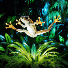 A frog sitting on a rock