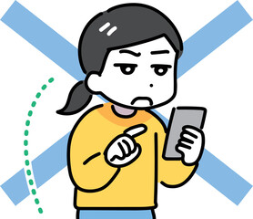 悪い姿勢でスマホを使っている女性