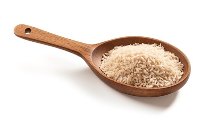 Fototapeta na wymiar One spoon of white rice in photo on white Background. generative AI