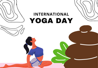 International yoga day. Yoga Body Posture with Text. Woman practicing yoga. vector illustration design