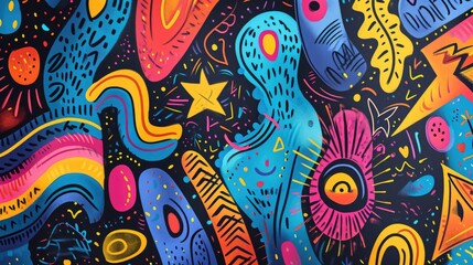 Captivating abstract design featuring a lively pattern of hand-drawn colorful shapes, adding a playful touch to your projects, Ai Generated.