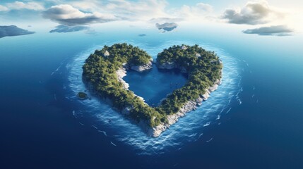 Heart-shaped island in the blue ocean, a unique and romantic isle concept, Ai Generated
