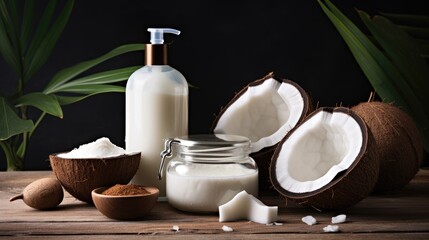 Fototapeta na wymiar Discover the beauty benefits of coconut in your skincare regimen, Ai Generated.