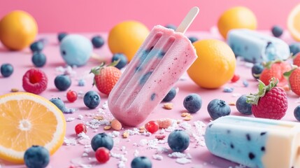 Celebrating National Ice Cream Day with delicious, sweet frozen popsicles, Ai Generated.