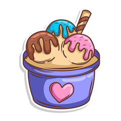 Ice cream cute cartoon doodle hand draw illustration art
