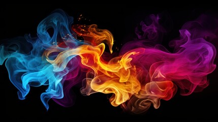 The colorful smoke against a black backdrop, Ai Generated
