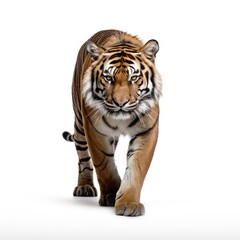 An image highlighting a tiger, strikingly set before a white backdrop, Ai Generated