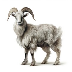 A clear image showcasing a goat with a purely white backdrop, Ai Generated