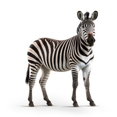 A zebra elegantly captured in a photo, set against a white background, Ai Generated