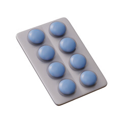 Realistic blister with blue pills. Healthy lifestyle concept. Pills for health care. Cartoon medicine. Vector illustration with white background in 3d style