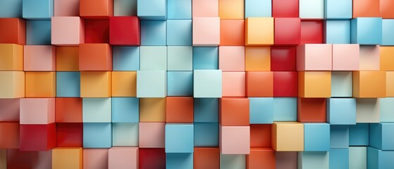 Abstract 3D gloss texture wall featuring bright geometric pastel colors, Ai Generated.