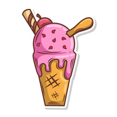 Ice cream cute cartoon doodle hand draw illustration art
