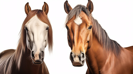 Horses isolated on white background, front view. Studio shot.