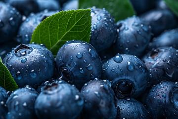 Fresh blueberries with water drops close up. Blueberry background. - obrazy, fototapety, plakaty