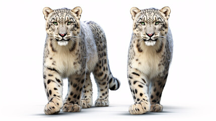 3D rendering of a snow leopard couple isolated on white background