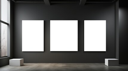 A room with a blank white board for posters or advertising media for your product. generative Ai