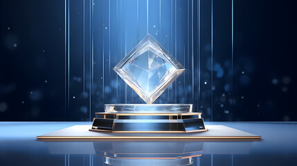 Abstract display podium with space concept Galaxy diamonds and crystals planet,,
Crystal trophy plaque for awarding ceremony Pro Photo - obrazy, fototapety, plakaty