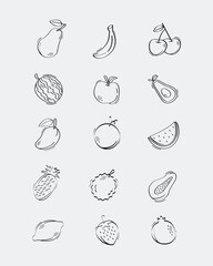 Simple Lined Fruits Illustration Design Set