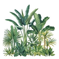 Botanical Illustration of Tropical Plants Assortment