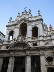 Fototapeta na wymiar facade of Church of Santissima Annunziata in historic centre of Turin Piedmont in north Italy