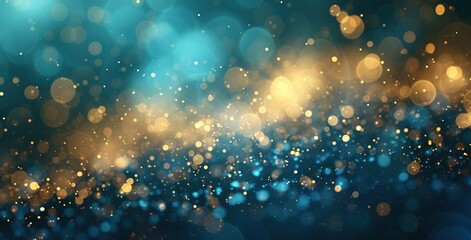 Abstract background with Dark blue and gold particle. Christmas Golden light shine particles bokeh on navy blue background. Holiday concept