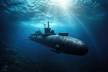 Water military ocean boat ship submarine war army sea marine underwater - obrazy, fototapety, plakaty