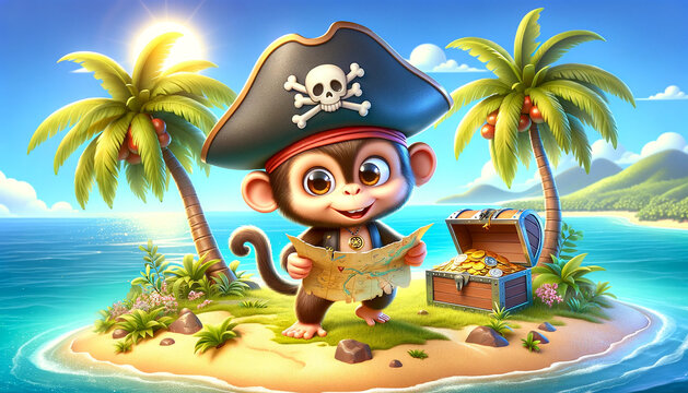 The Little Pirate Monkey's Grand Treasure Hunt on the Tropical Island