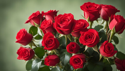 Bouquet of red roses  on a rustic background