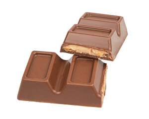 Chocolate with caramel on a white background