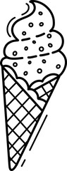 A cute ice cream cone. Sweet food. Vector illustration, hand-drawn in the style of doodles. Perfect for various designs, postcards, decorations, logos, menus.