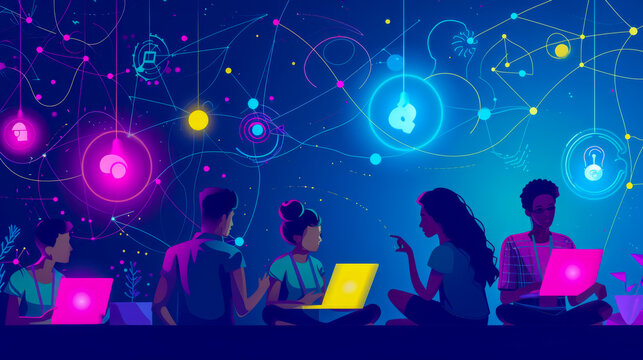 Abstract illustration representing the benefits of ed tech and online learning technologies in society