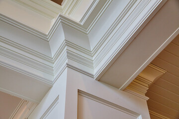Elegant White Crown Molding in Traditional Interior, Low Angle View