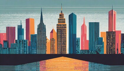 City Elegance: Urban Stripe Illustration with Chic Skyscrapers"