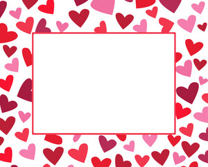 Rectangular frame with hearts. Red and pink confetti in the shape of hearts forming a rectangular frame. It is used as a design element for Valentine's Day. Stock illustration