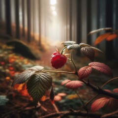 red berries in autumn | raspberries on a branch | high resolution image at 300 DPI
