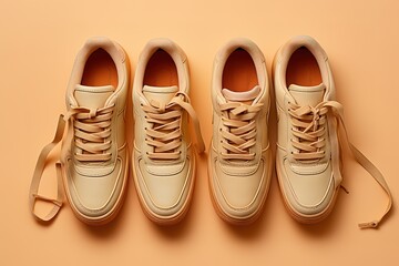 The cream colored shoes in the photo are on a light brown background. generative AI