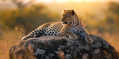 beautiful shot of an african leopard resting on the rock with a blurred background