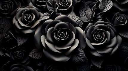 Black rose seamless flower for wall tiles design. 3D illustration & rendering