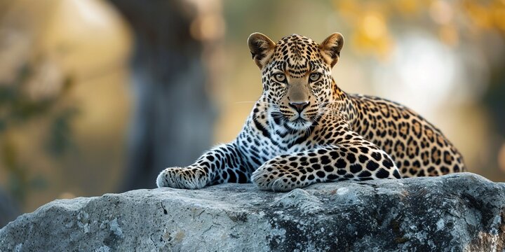 beautiful shot of an african leopard resting on the rock with a blurred background