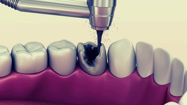 Dental implant instalation, custom abutment and ceramic crown. Medically accurate tooth 3D animation