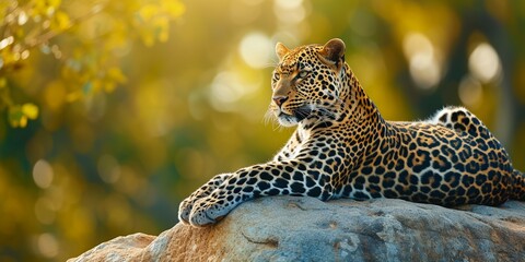 beautiful shot of an african leopard resting on the rock with a blurred background